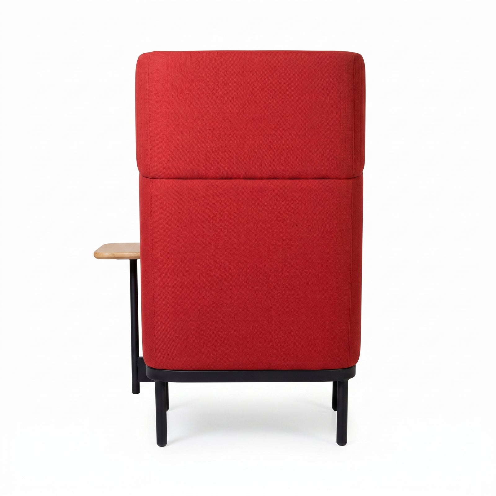 Sillón Madrid alto rojo con mesa de madera, vista posterior