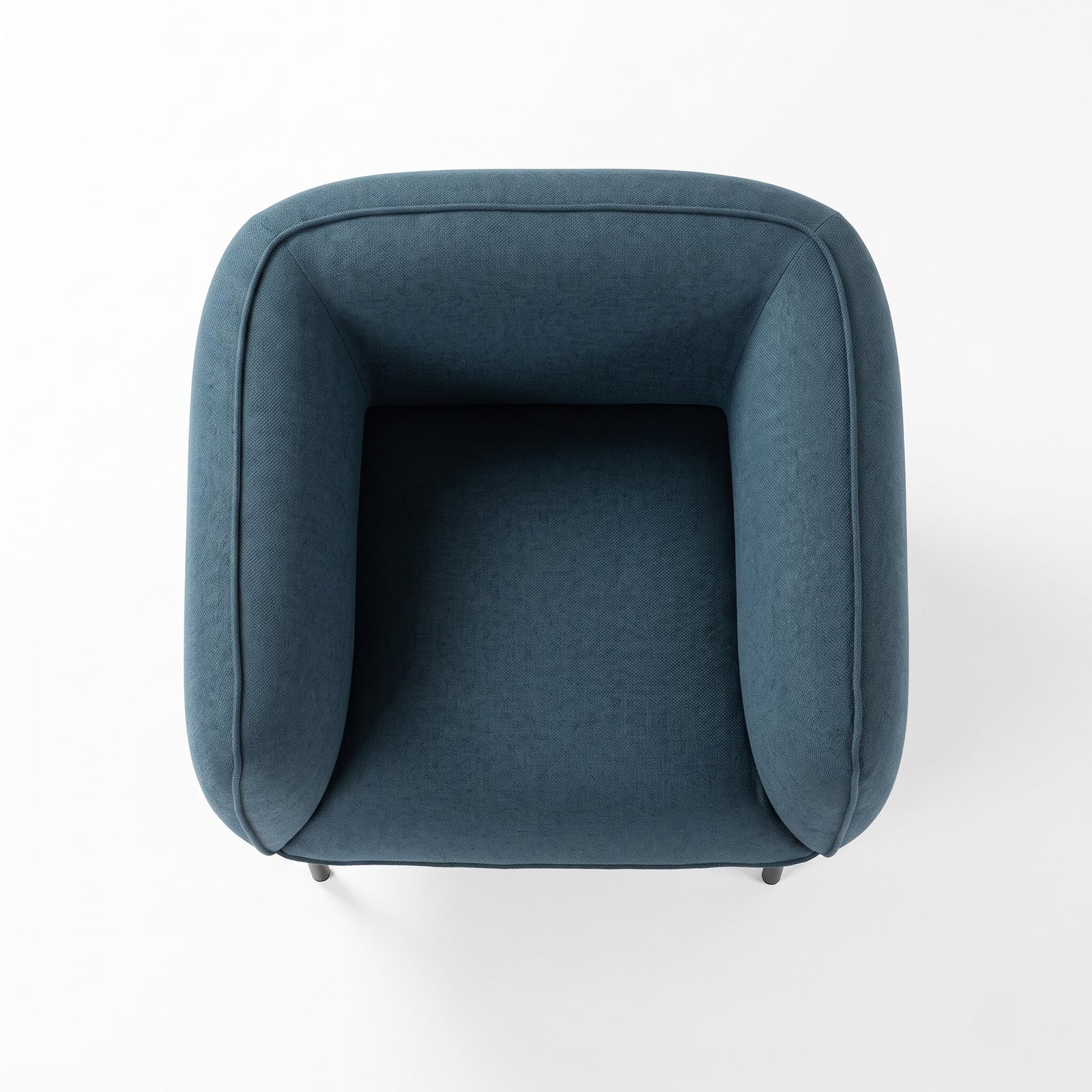 Sillón Sevilla tapizado en azul petróleo, vista frontal sobre fondo blanco.