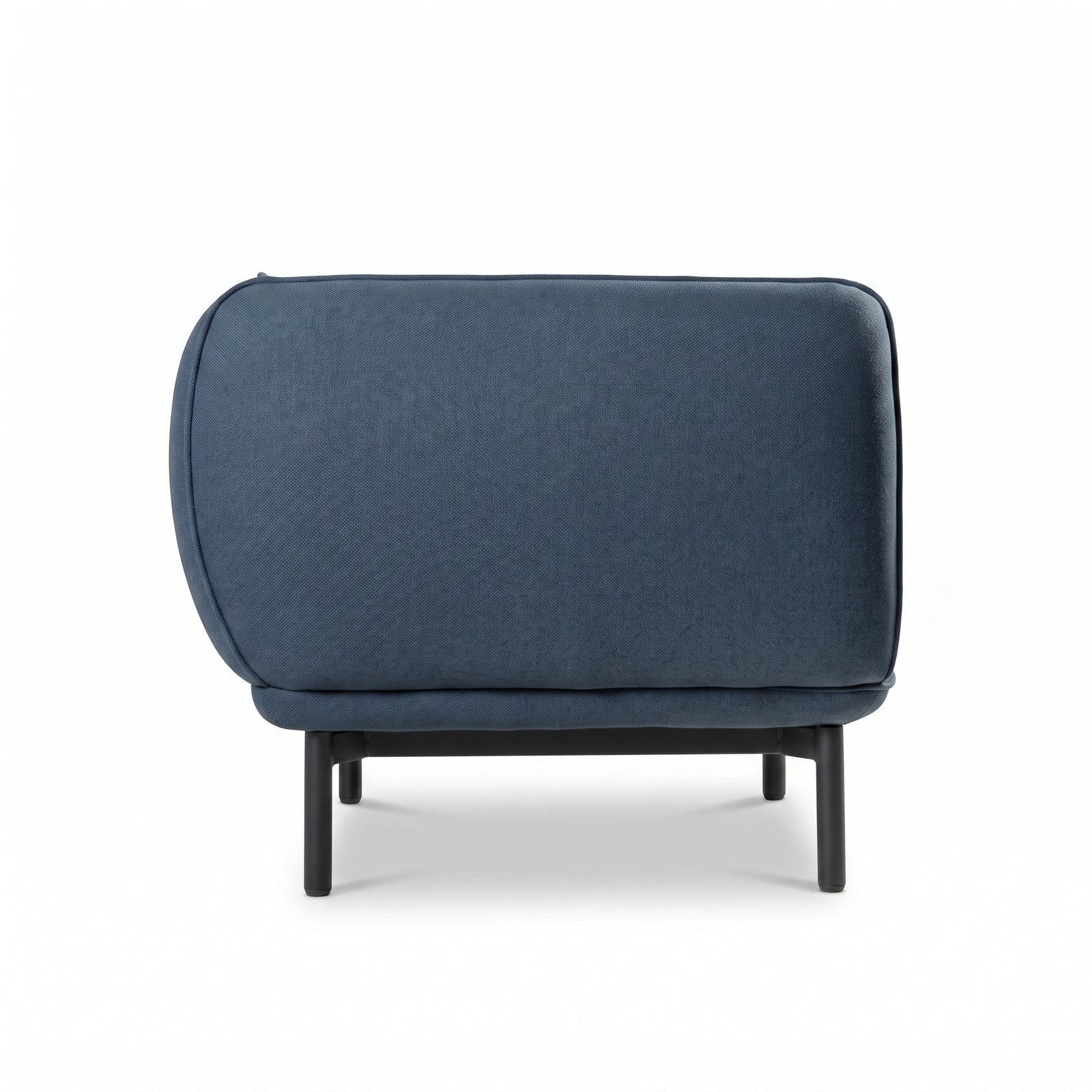 Sillón Sevilla tapizado en azul petróleo, vista posterior.