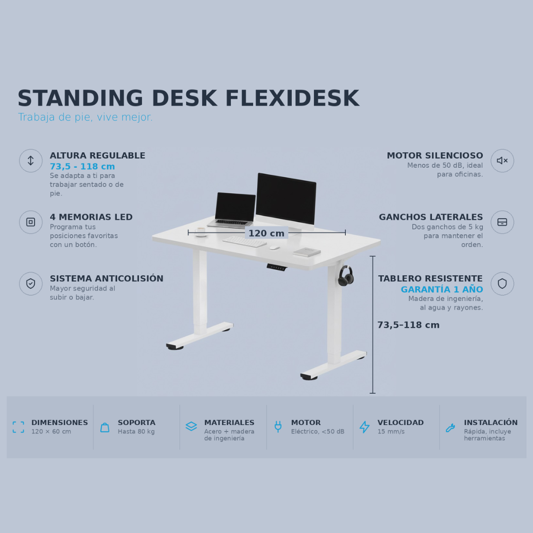 Escritorio Elevable Blanco FlexiDesk
