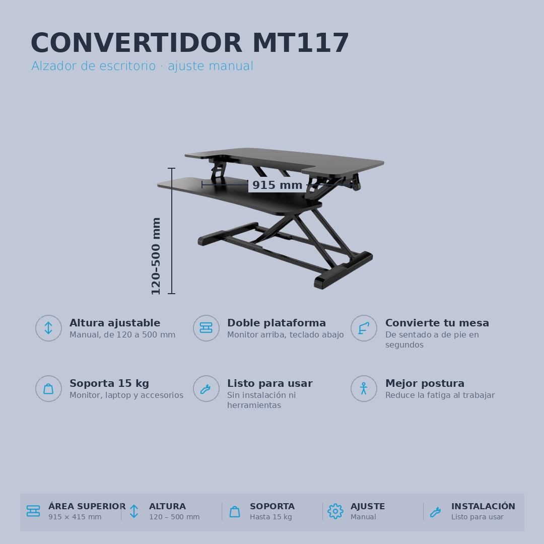 Alzador de Escritorio – Convertidor MT117 Negro