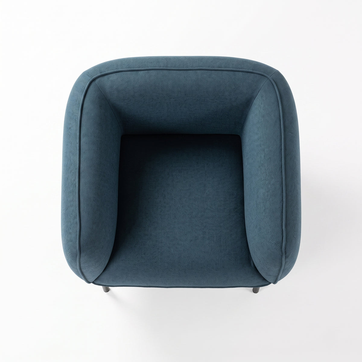 Sillón Sevilla tapizado en azul petróleo, vista frontal sobre fondo blanco.