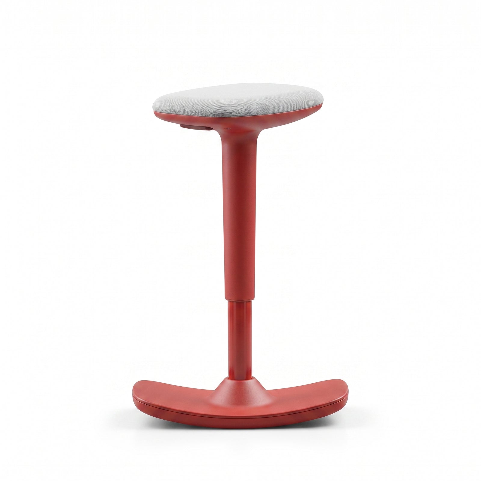Taburete Leo regulable con base roja y asiento gris, vista lateral